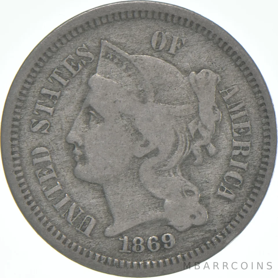 1869 Three Cent Piece Trime - Early US Type Coin 3 Cent!