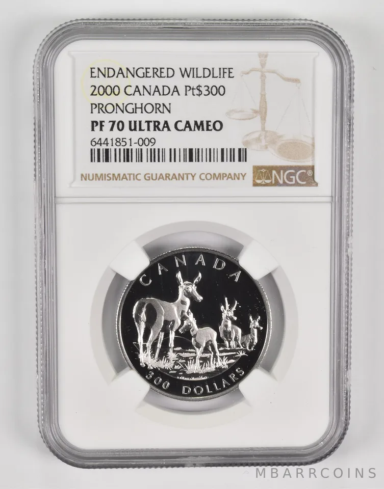 PF70 UCAM 2000 Canada $300 Platinum - Pronghorn - Endangered Wildlife NGC a0090