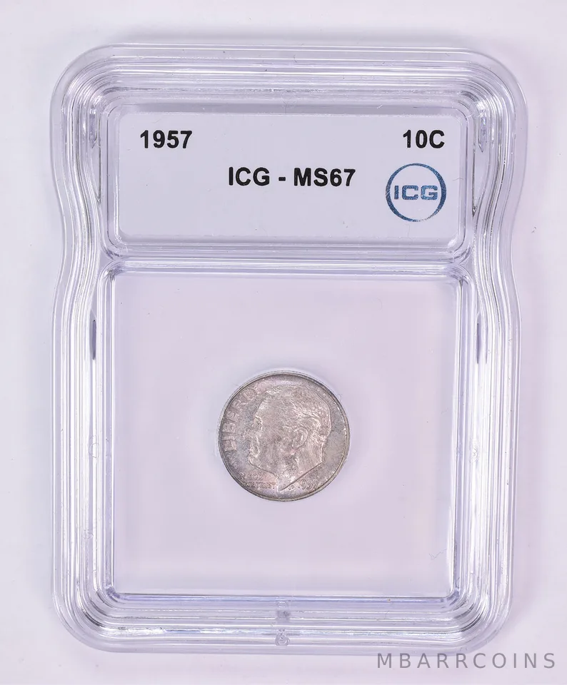 1957 Roosevelt Dime MS67 ICG Beautiful Tone *1202
