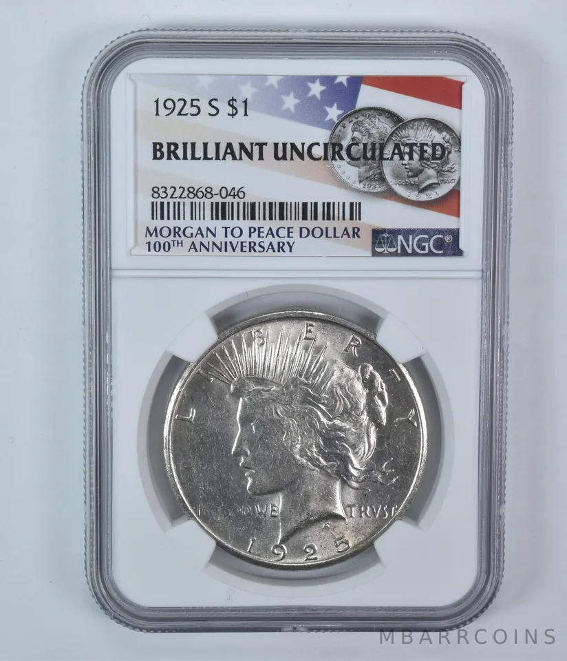 1925-S Peace Silver Dollar BU NGC Flag Label