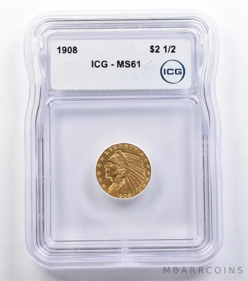 1908 $2.50 Indian Head Gold Quarter Eagle MS61 ICG *2195