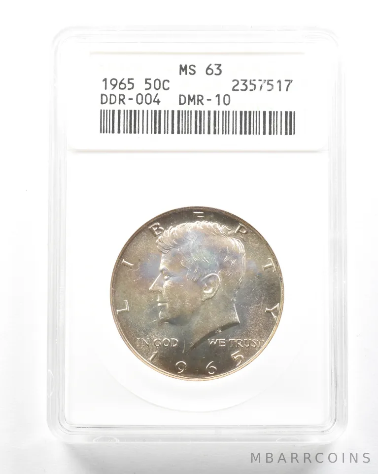 1965 Kennedy Half Dollar DDR-004 DMR-10 MS63 ANACS a2024