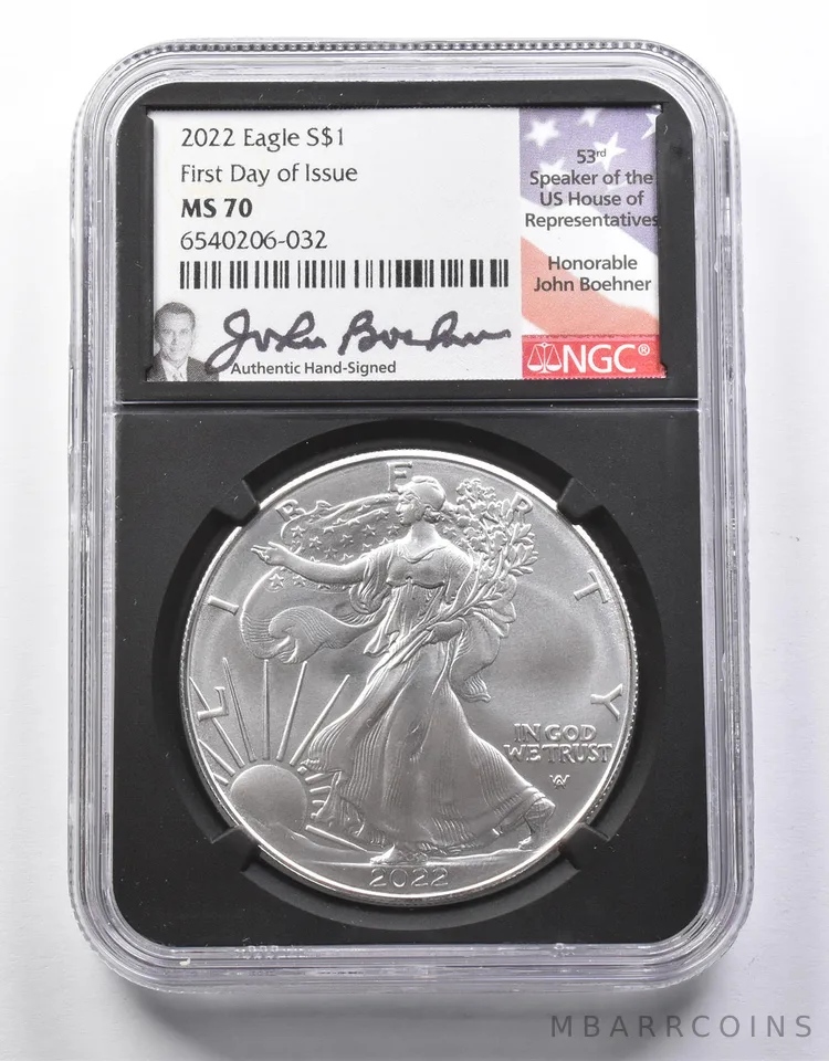 MS70 2022 American Silver Eagle FDOI John Boehner Signed NGC a8661