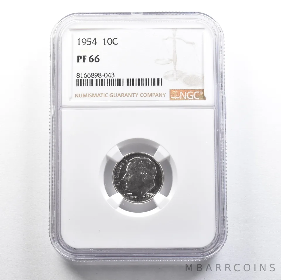 1954 Roosevelt Dime PF66 NGC PQ Cam Look *7649