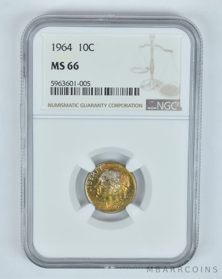 MS66 1964 Roosevelt Dime - Graded NGC Great Tone *8015