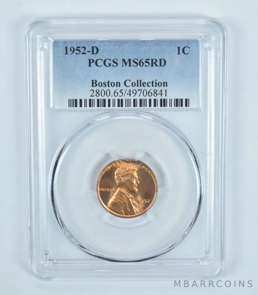 1952-D Lincoln Wheat Cent Boston Collection MS65 RD PCGS Blue Label