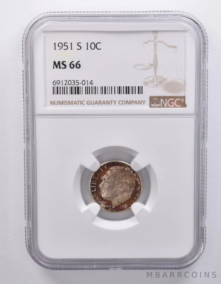 1951-S Roosevelt Dime MS66 NGC Beautiful Tone *7179