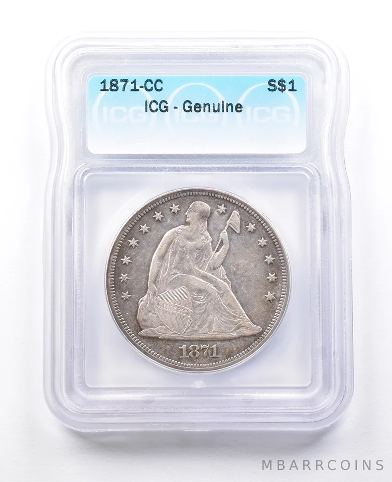 Genuine 1871-CC Seated Liberty Silver Dollar ICG *3801