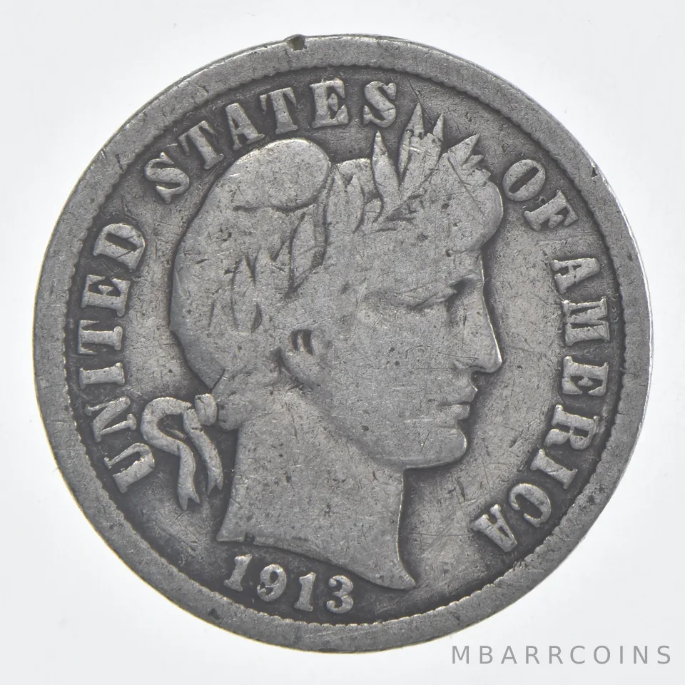 1913 (P) Barber Dime 90% Silver VG Condition