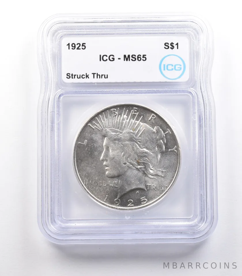 1925 Peace Silver Dollar Mint Error Struck Thru MS65 ICG *2348