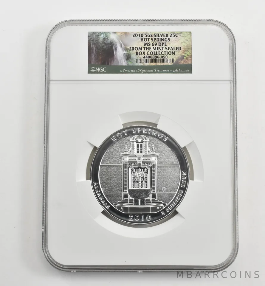 2010 5 Oz Silver Quarter America The Beautiful Hot Springs MS69 DPL NGC *1635