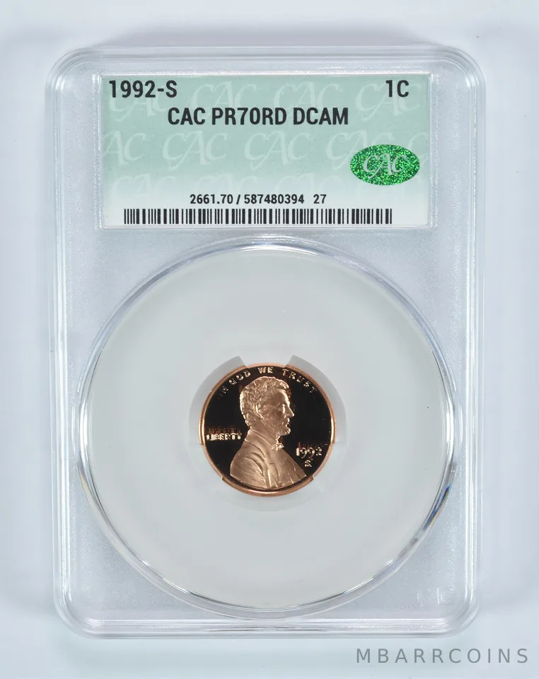 1992-S Lincoln Memorial Cent PR70 RD DCAM CAC CACg