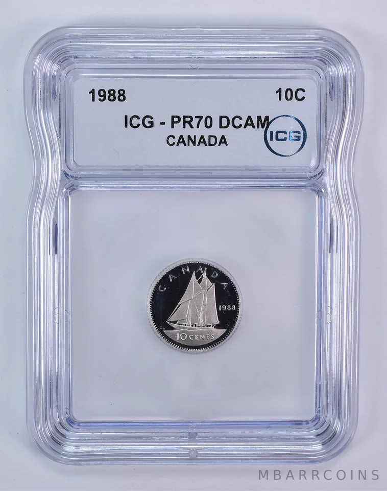 1988 Canada 10 Cents Bluenose PR70 DCAM ICG