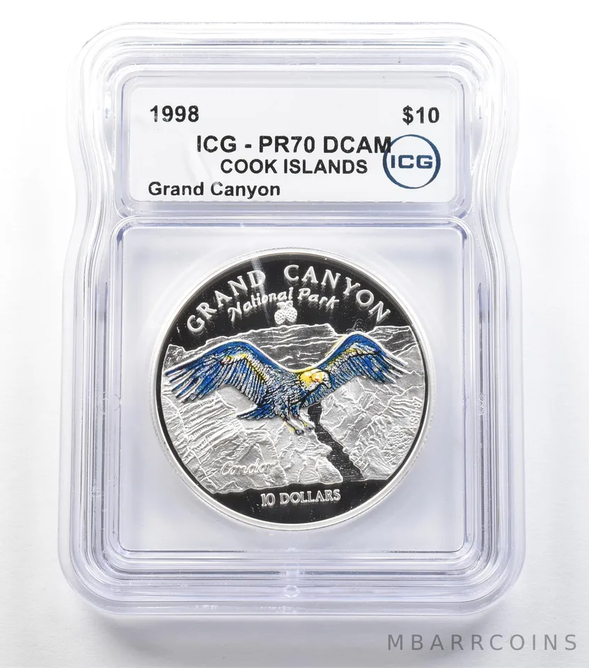 1998 Cook Islands 10 Dollars Silver Grand Canyon PR70 DCAM ICG *3674