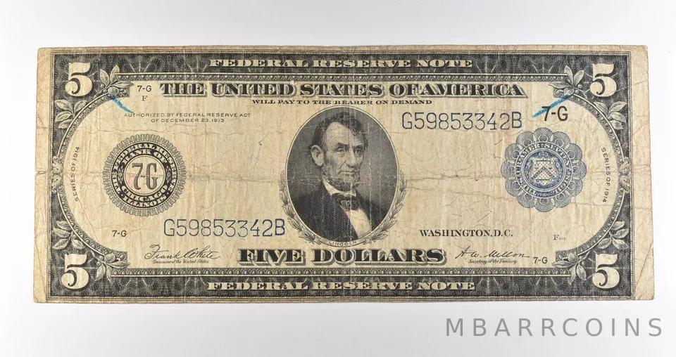 1914 $5 Chicago IL FRN Blue Seal Large Note Fr#871b *4618