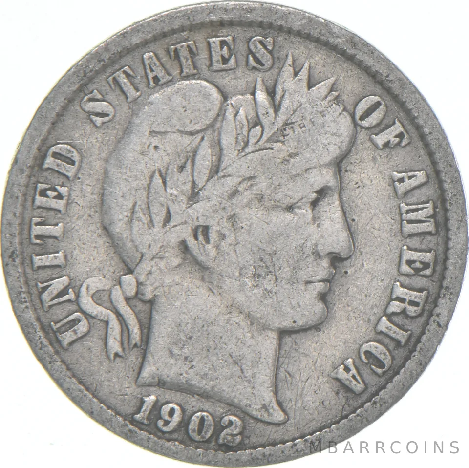 1902-P Barber Dime 90% Silver Average Circ