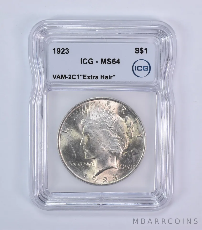 1923 Peace Silver Dollar VAM-2C1 Extra Hair MS64 ICG *7964