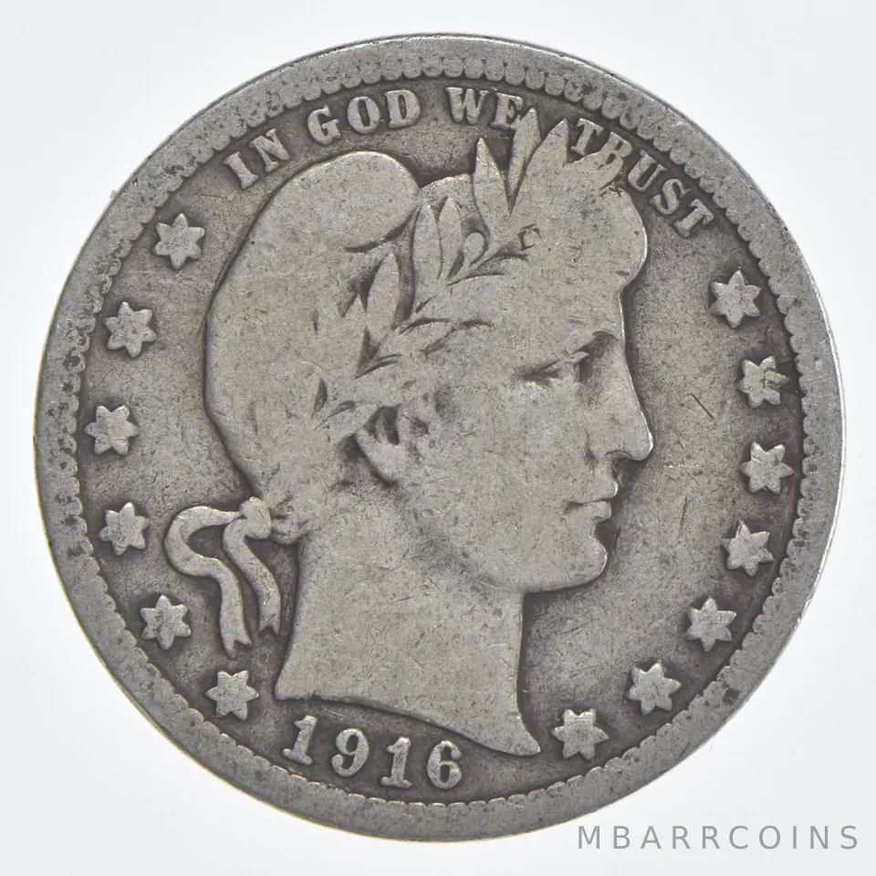 1916-D Barber Quarter 90% Silver VG Condition