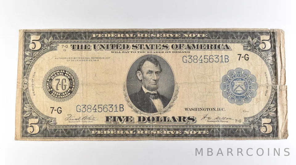 1914 $5 Chicago IL FRN Large Note Blue Seal *3143