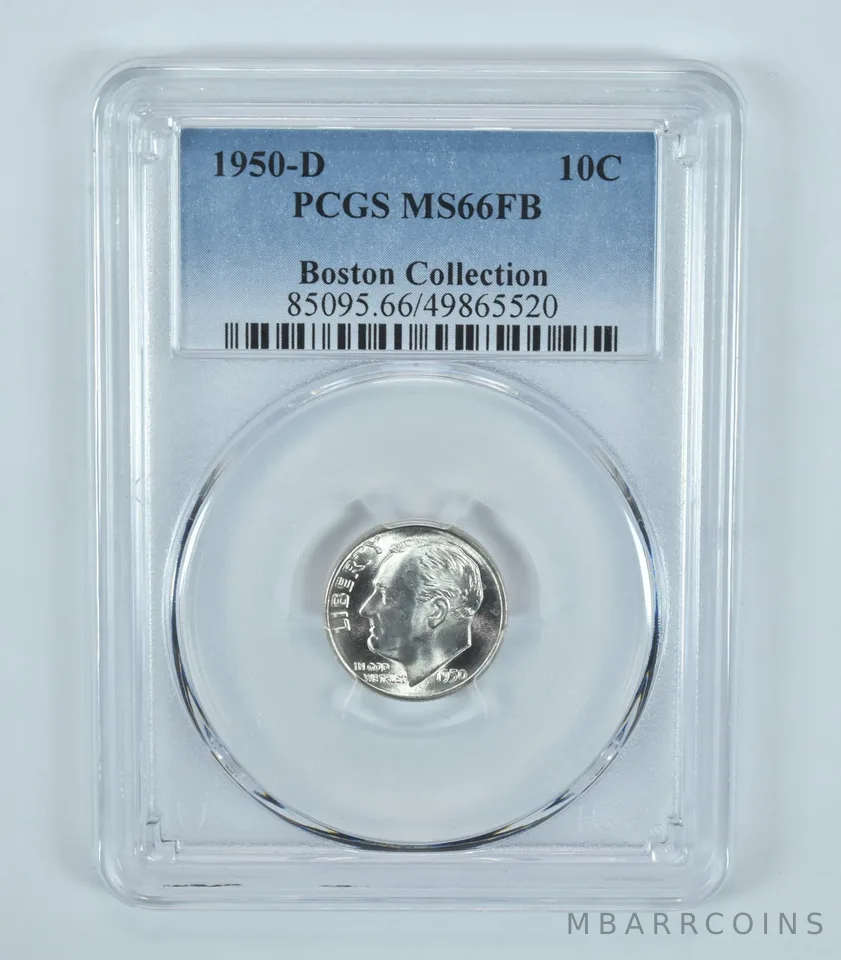 1950-D Roosevelt Dime Boston Collection MS66 FB PCGS Blue Label