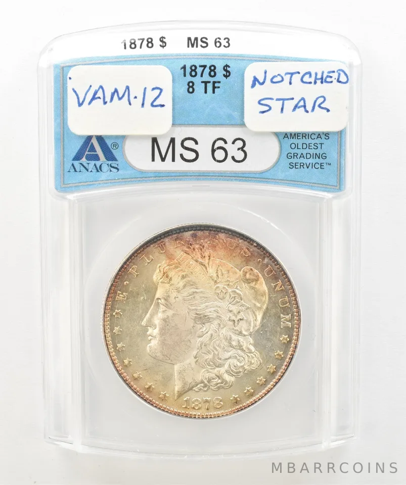 1878 8TF Morgan Silver Dollar MS63 ANACS Beautiful Tone *5176