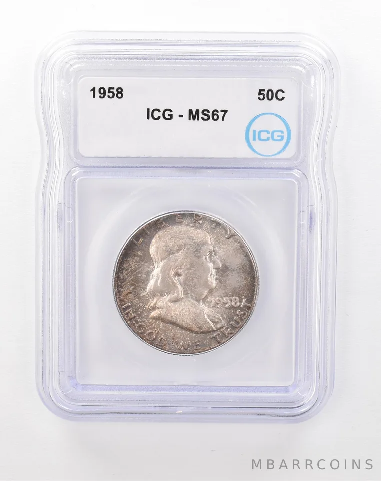 1958 Franklin Half Dollar MS67 ICG Beautiful Tone *1198