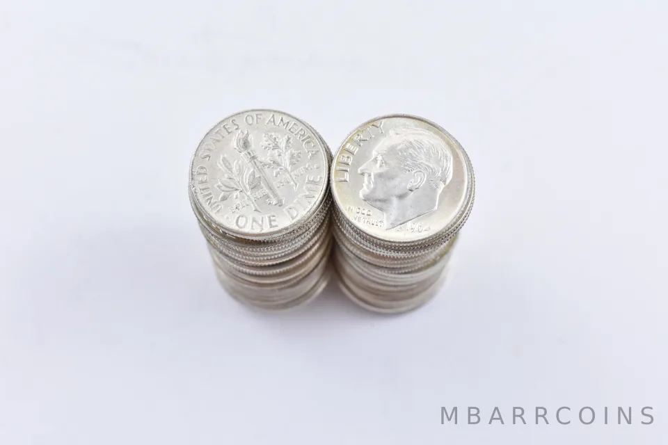 (50) 1950's-1964 BU Roosevelt Dimes 90% Silver ROLL Lot Collection