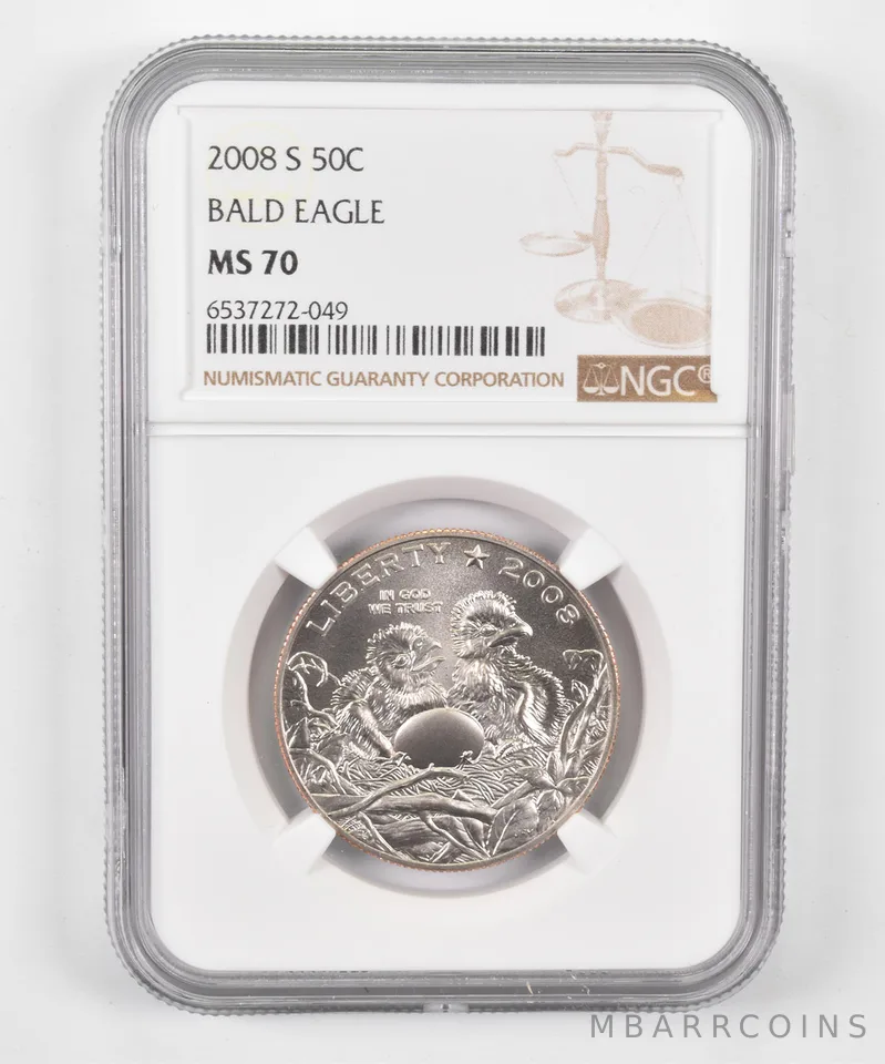2008-S Bald Eagle Commemorative Half Dollar MS70 NGC Brown Label