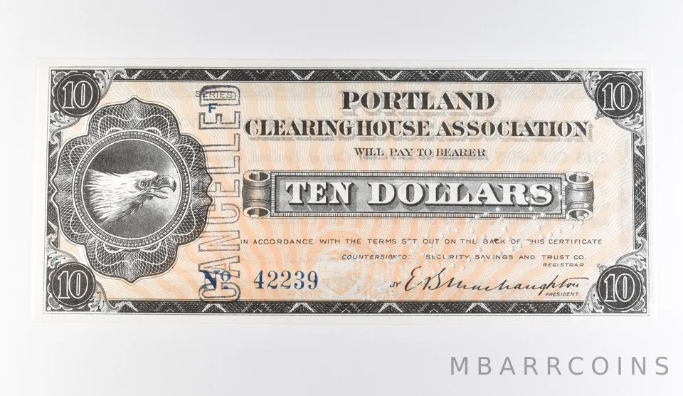 1933 $10 Portland OR Clearing House Association Scrip *9738