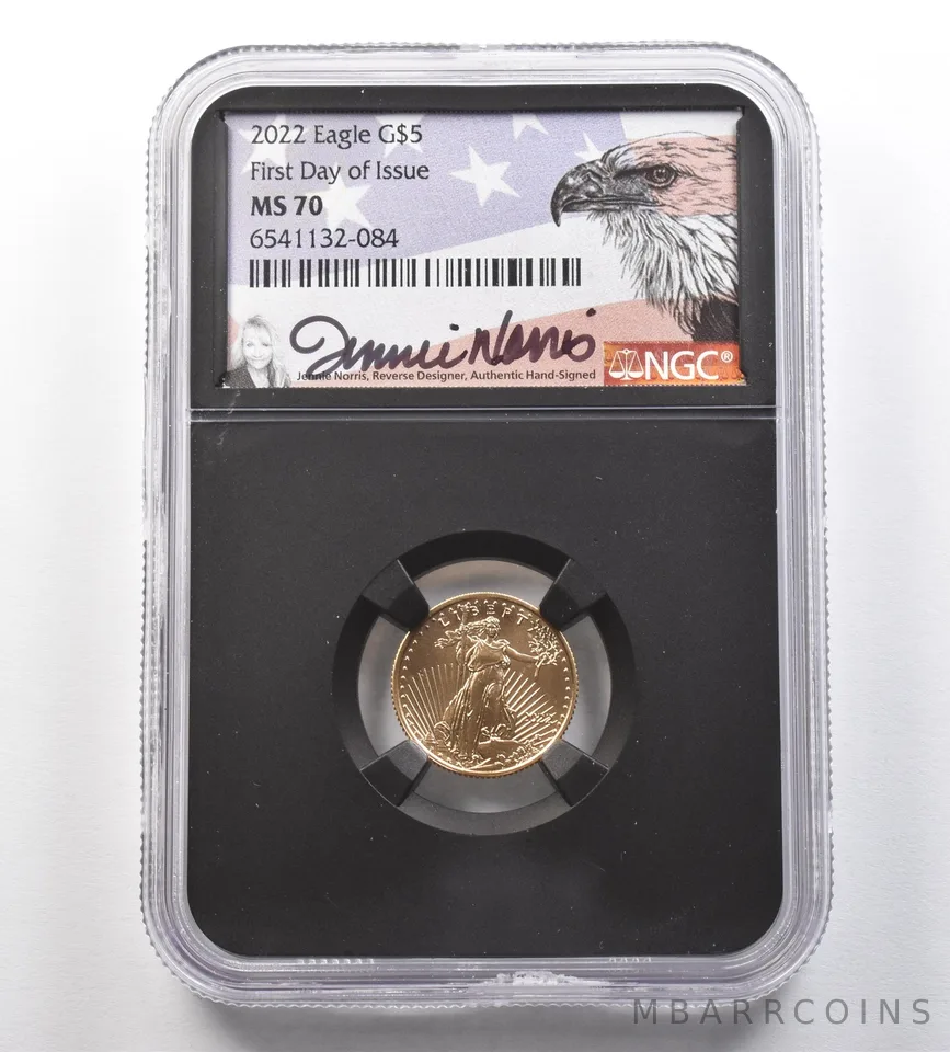 2022 $5 American Gold Eagle Jeannie Norris FDOI 1/10 Oz Gold MS70 NGC *0992