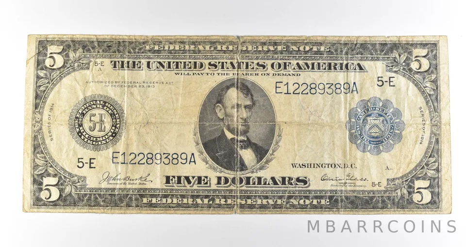 1914 $5 Richmond VA FRN Blue Seal Large Note Fr#861 *4707