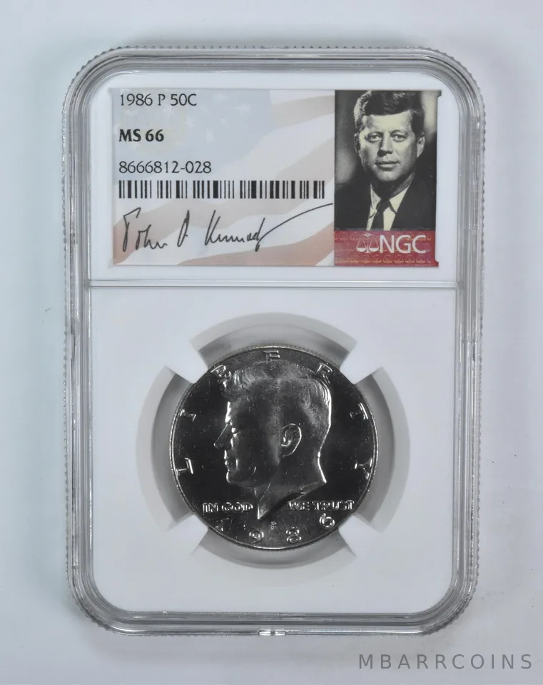 1986-P Kennedy Half Dollar MS66 NGC Signature Label