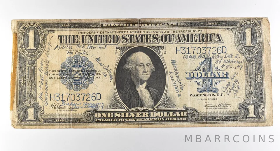 1923 $1 Silver Certificate Large Note Blue Seal Short Snorter *2903