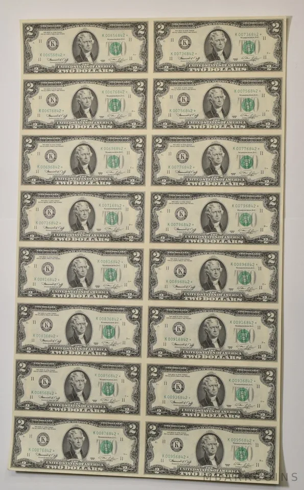 Lot (16) 1976 $2 Dallas TX FRN Star Note Green Seal Uncut Sheet Star *5913