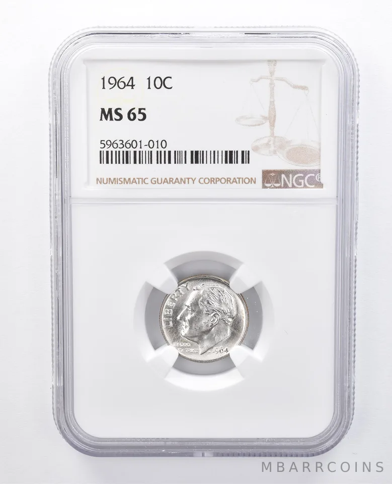 1964 Roosevelt Dime MS65 NGC Rainbow Reverse *7983