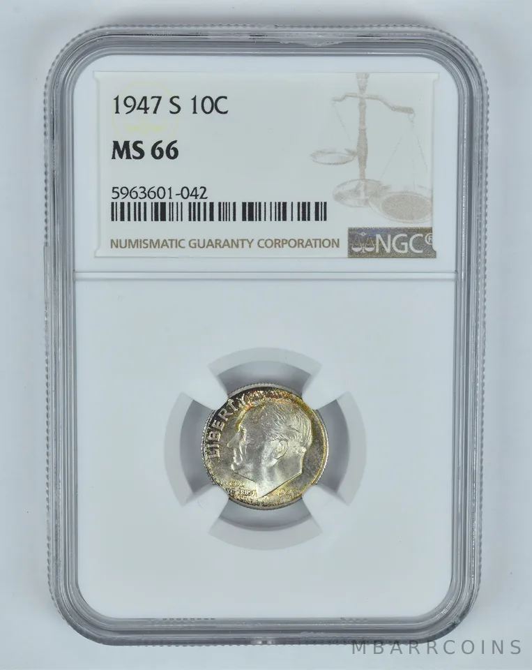 MS66 1947-S Roosevelt Dime - Graded NGC Toned! a9026