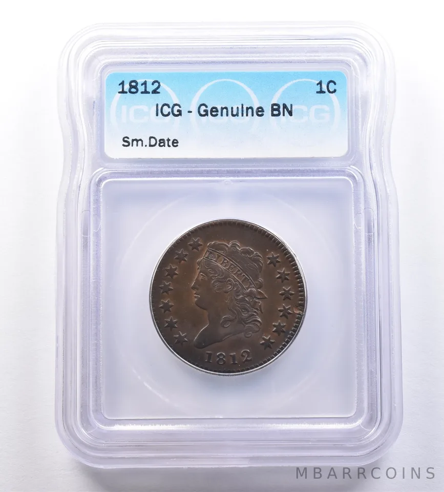 1812 Classic Head Large Cent Small Date Genuine BN ICG *9186