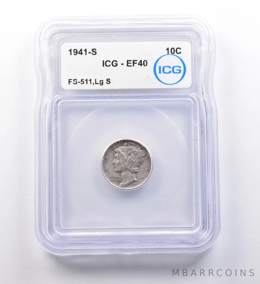 1941-S Mercury Dime FS-511 Large S EF40 ICG *9712