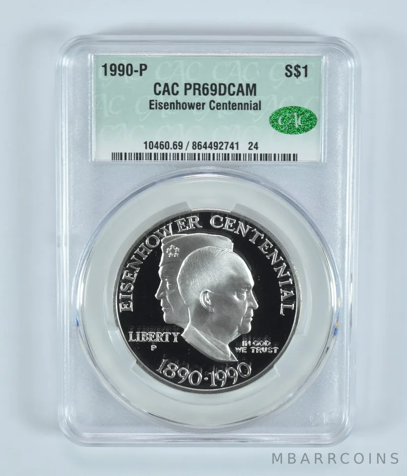 1990-P Eisenhower Commemorative Silver Dollar PR69 DCAM CAC CACg