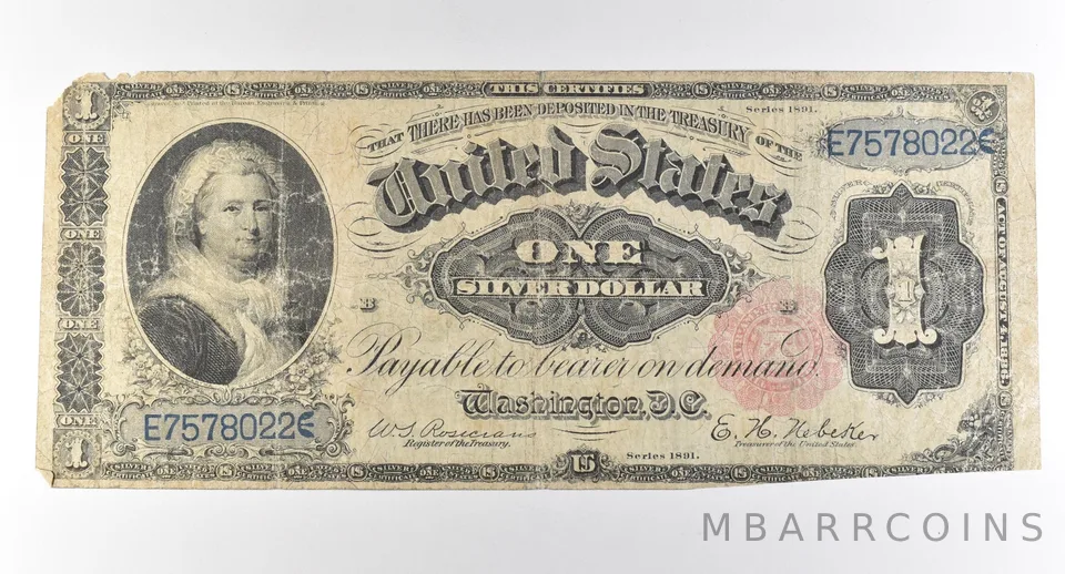 1891 $1 Silver Certificate Large Note Red Seal *3028