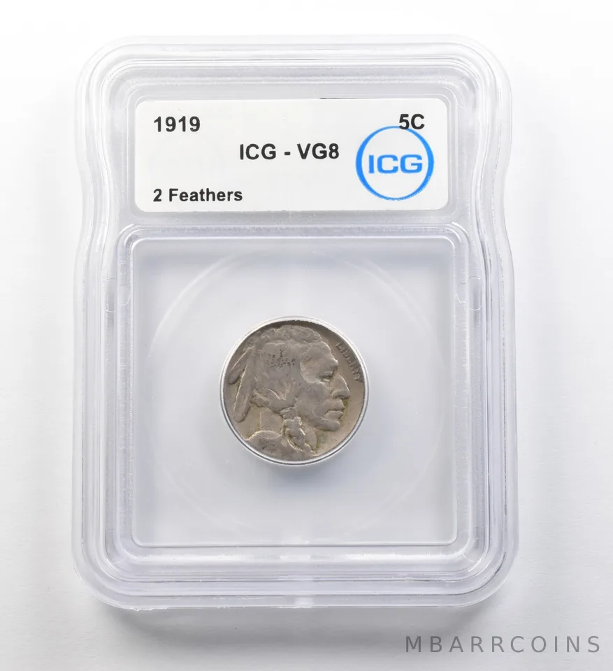 1919 Indian Head Buffalo Nickel 2 Feathers VG8 ICG ERROR *8204
