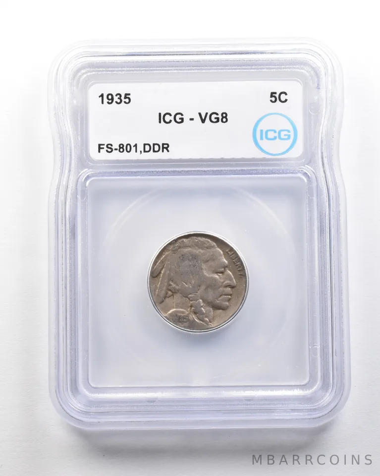 1935 Indian Head Buffalo Nickel Mint Error FS-801 DDR VG8 ICG *1734