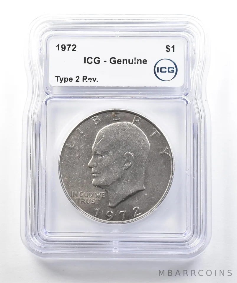 1972 Eisenhower $1 Type 2 Reverse Genuine ICG *3250