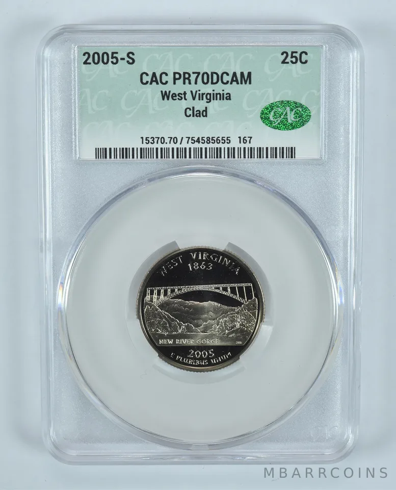 2005-S Washington State Quarter West Virginia CLAD PR70 DCAM CAC CACg