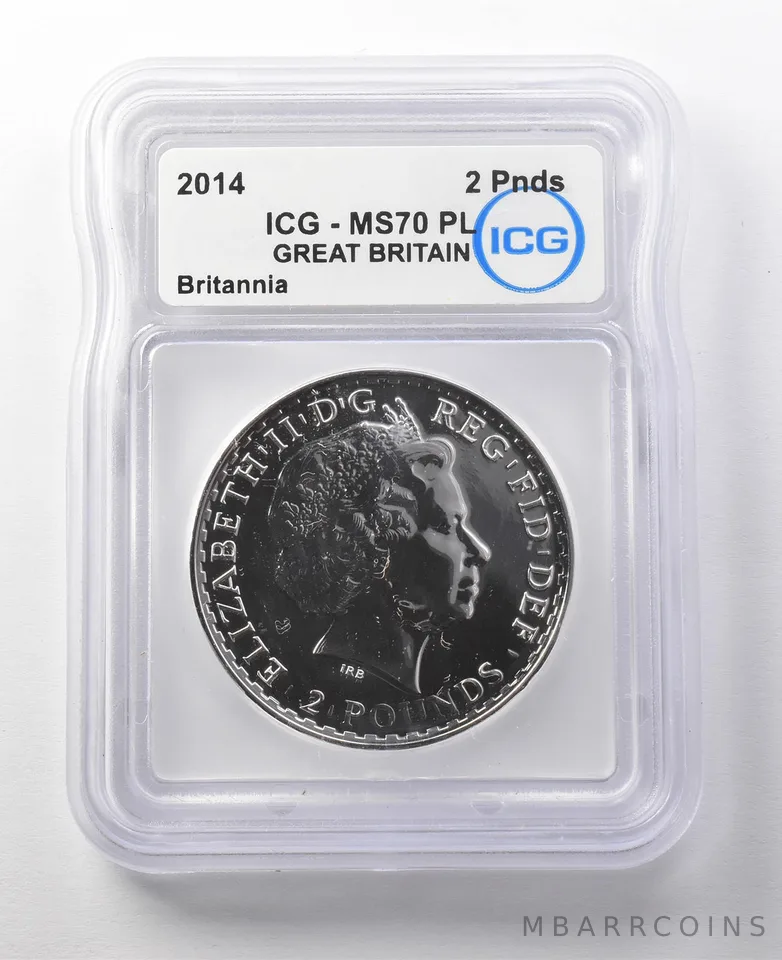 2014 Great Britain 2 Pounds Britannia Silver MS70 PL ICG a8790
