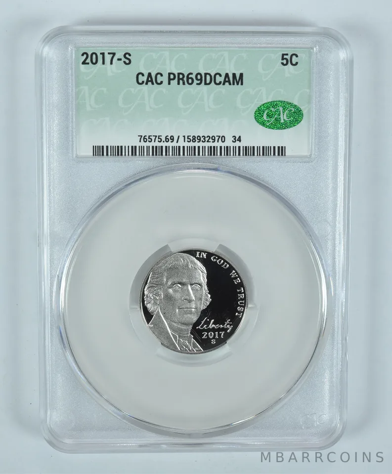 2017-S Jefferson Nickel PR69 DCAM CAC CACg