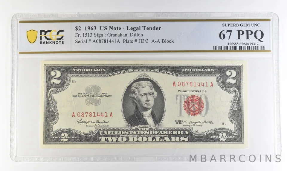 1963 $2 Legal Tender Red Seal Fr#1513 Superb Gem Unc 67 PPQ PCGS *4374