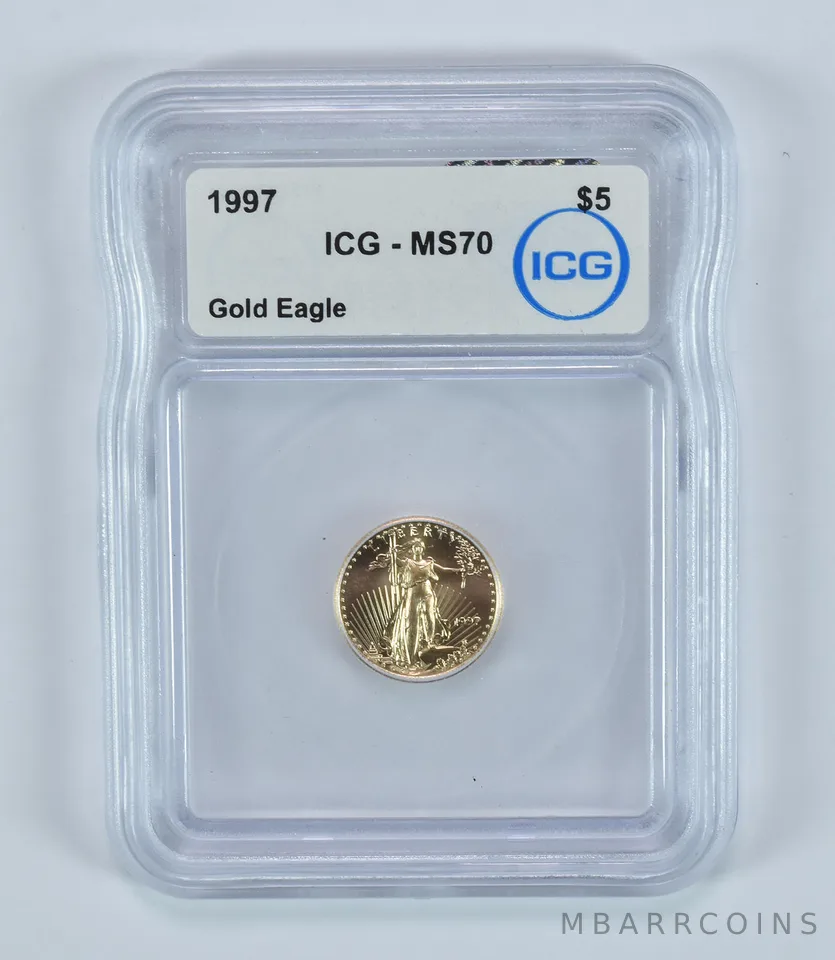 1997 $5 American Gold Eagle 1/10 Oz Gold MS70 ICG