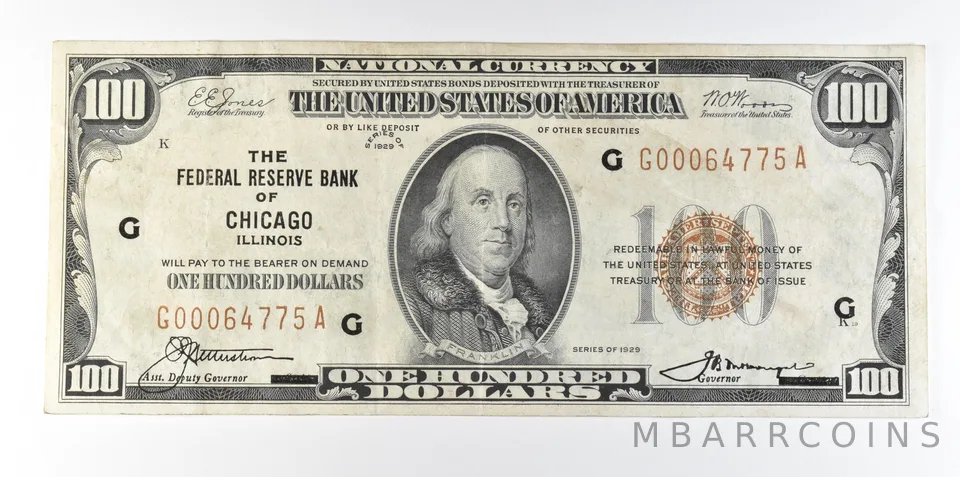 1929 $100 National Currency Chicago IL Brown Seal a8072