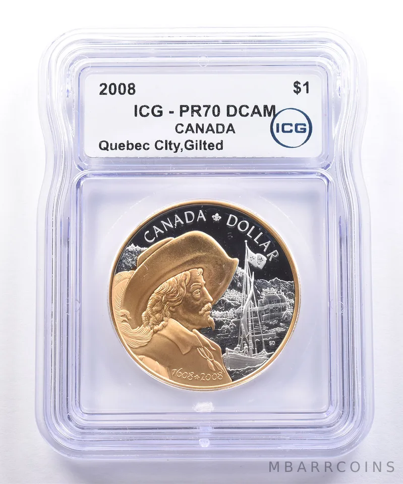 2008 Canada 1 Dollar Quebec City Gilted PR70 DCAM ICG